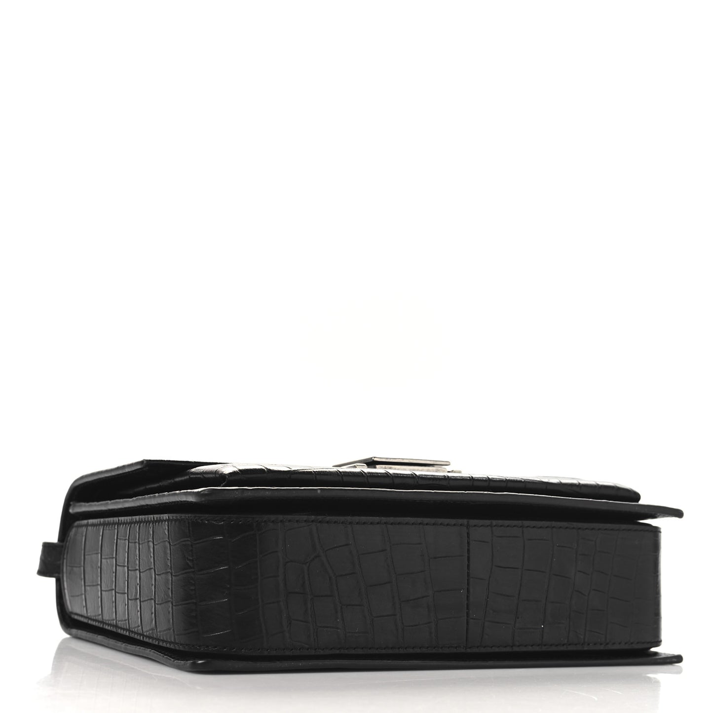 Calfskin Crocodile Embossed Medium Bellechasse Satchel Matte Black