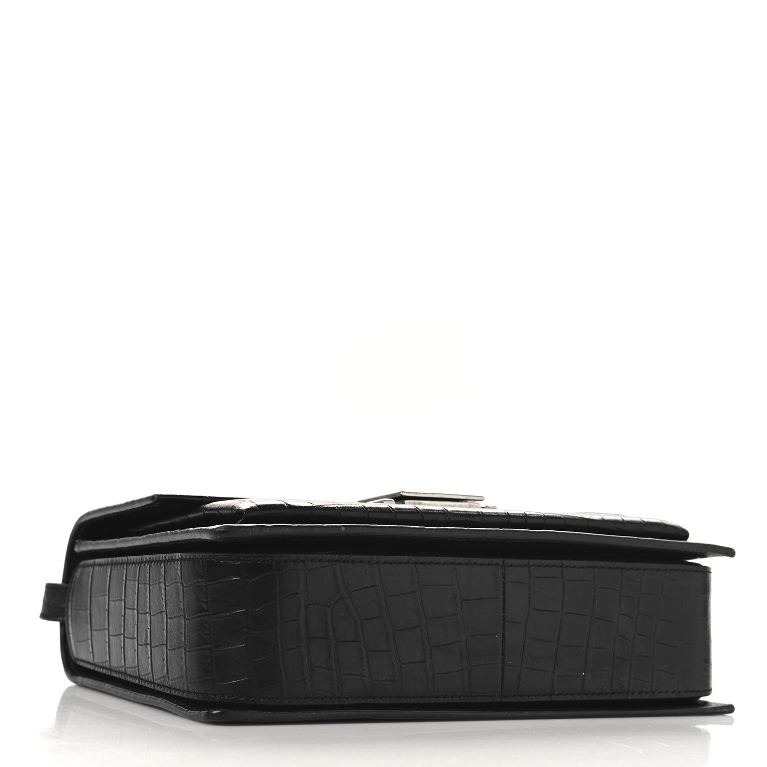 Saint Laurent Calfskin Crocodile Embossed Medium Bellechasse Satchel Matte Black 4 of 10