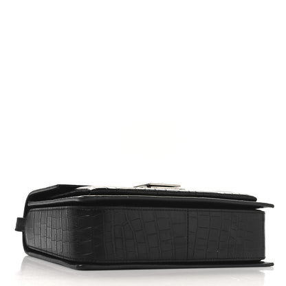 Saint Laurent Calfskin Crocodile Embossed Medium Bellechasse Satchel Matte Black 4 of 10