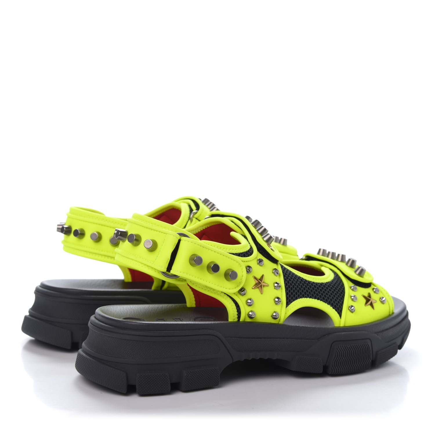 Gucci Technical Canvas Calfskin Studded Mens Aguru Sandals 10 Neon Yellow 3 of 8