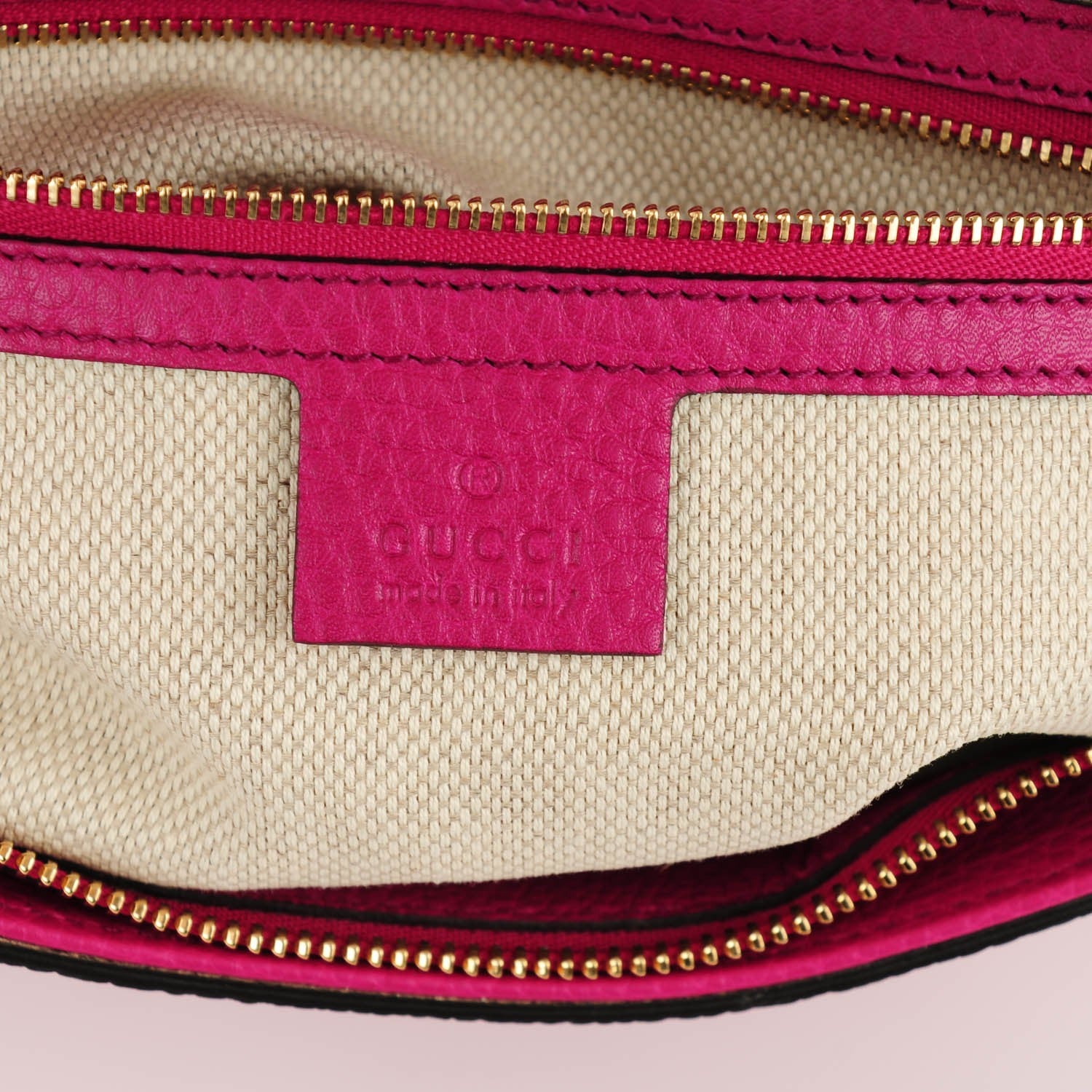 Gucci Pebbled Calfskin Small Soho Top Handle Bag Bright Bougainvillea 6 of 7