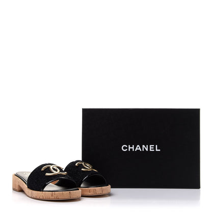 Chanel Tweed Cork CC Chain Mule Sandal 39.5 Black 11 of 11