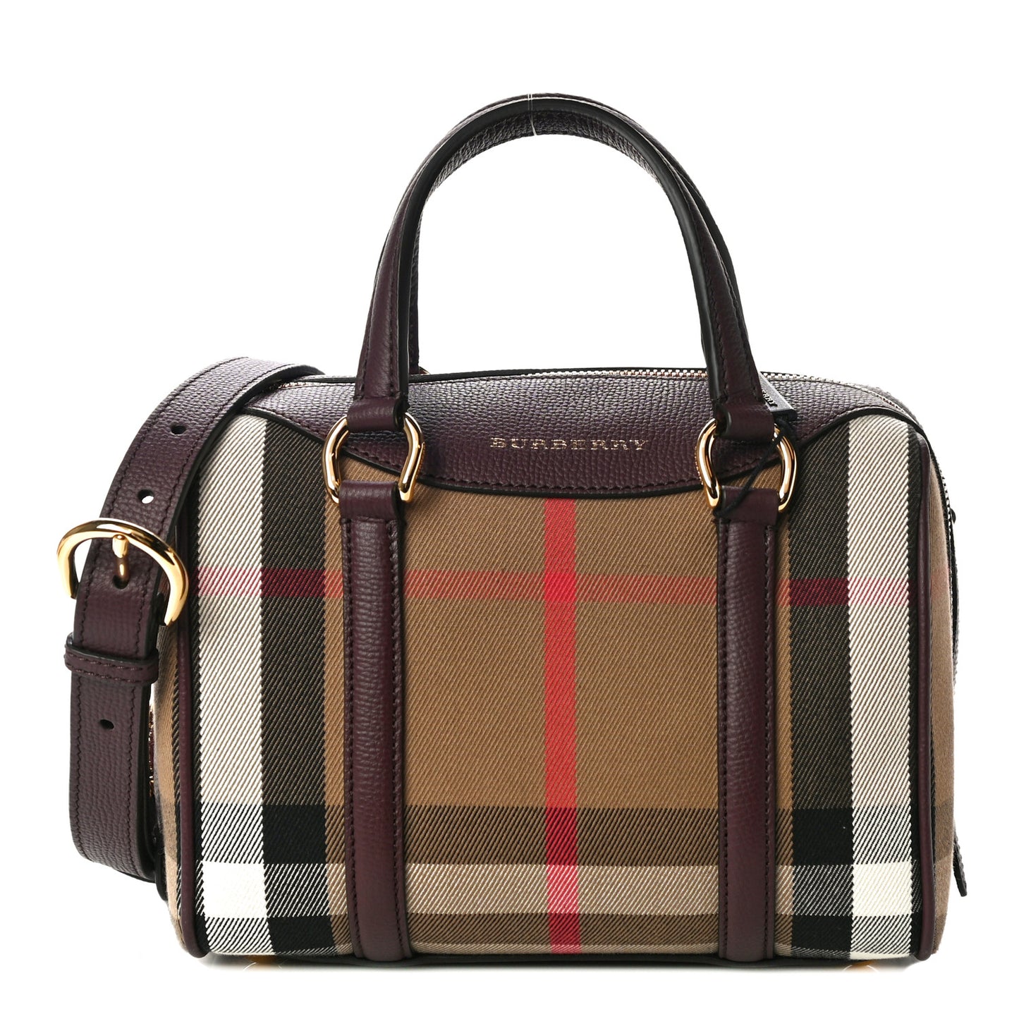 House Check Derby Calfskin Small Alchester Bowling Bag Mahogany Red