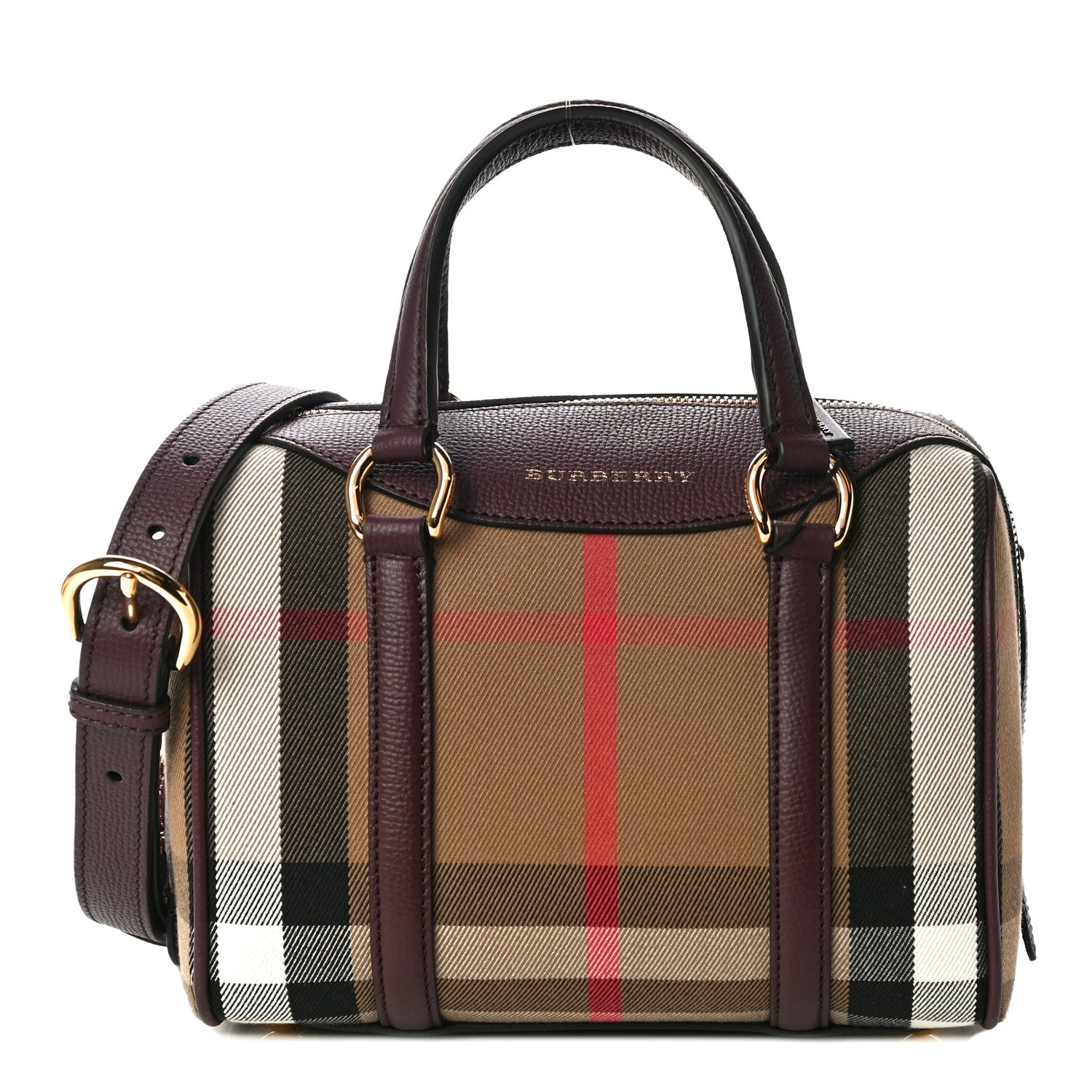 Burberry House Check Derby Calfskin Small Alchester Bowling Bag Mahogany Red 1 of 9