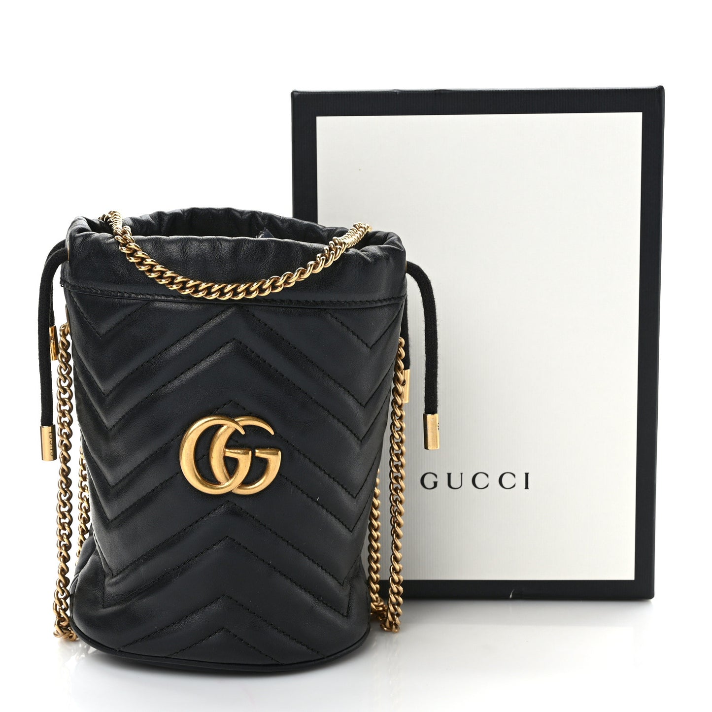 Calfskin Matelasse Mini GG Marmont 2.0 Bucket Bag Black