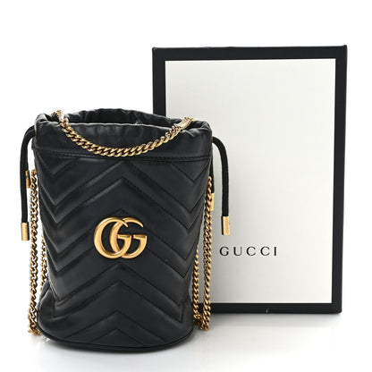 Gucci Calfskin Matelasse Mini GG Marmont 2.0 Bucket Bag Black 9 of 9
