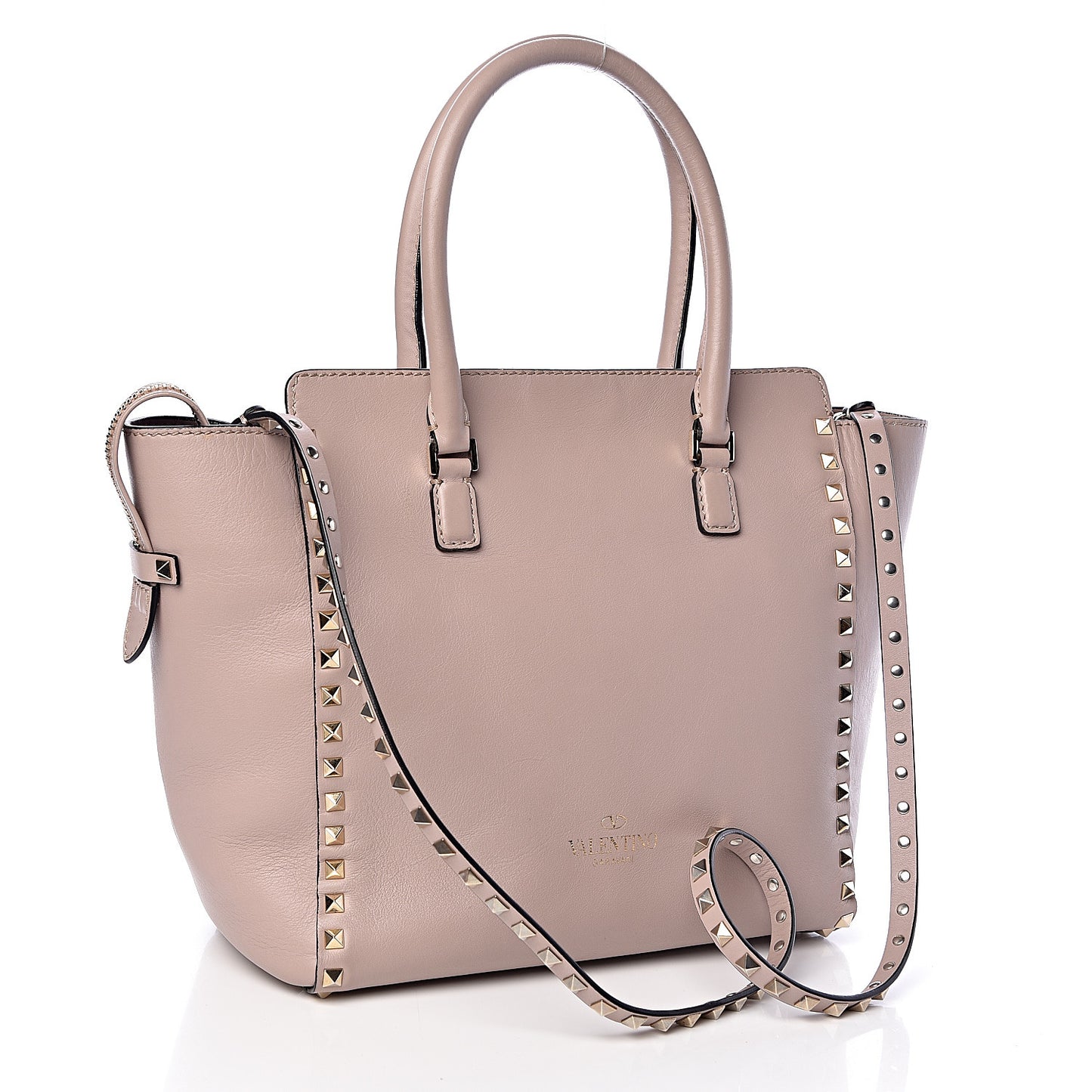 Vitello Rockstud Double Handle Tote Poudre