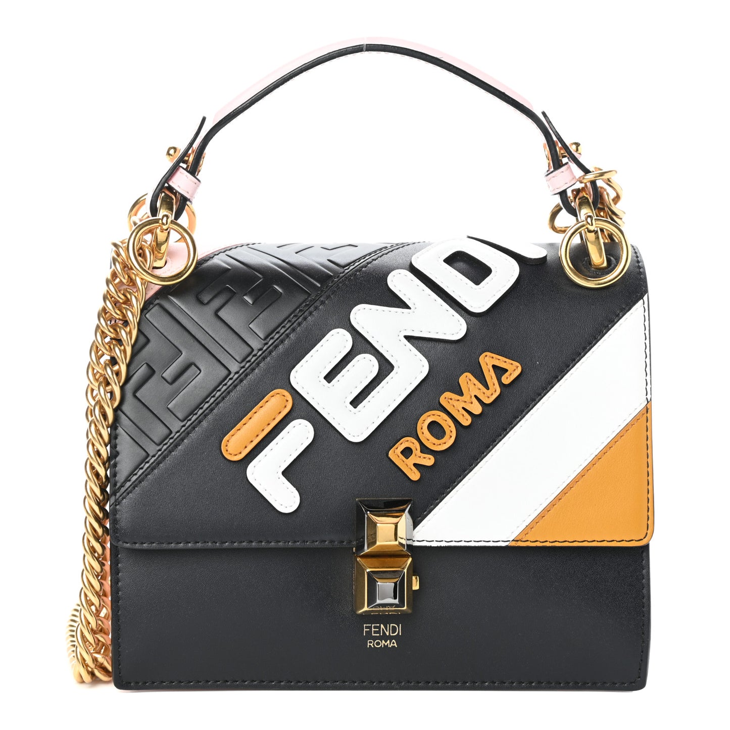 X FILA Vitello Liberty Mania Bi-Color FF 1974 Embossed Small Kan I Shoulder Bag Black Confetto Multicolor