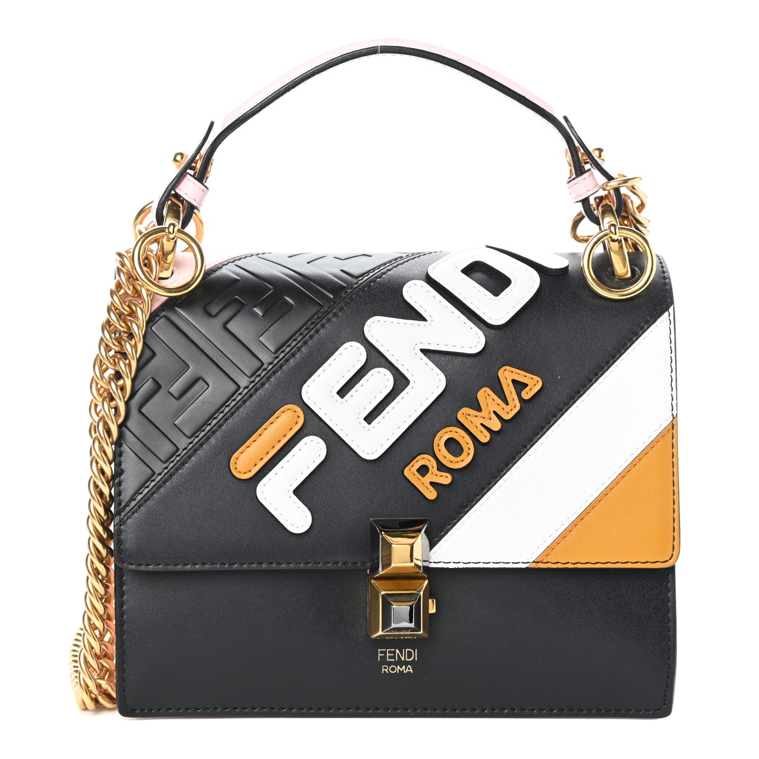 Fendi X FILA Vitello Liberty Mania Bi-Color FF 1974 Embossed Small Kan I Shoulder Bag Black Confetto Multicolor 1 of 8
