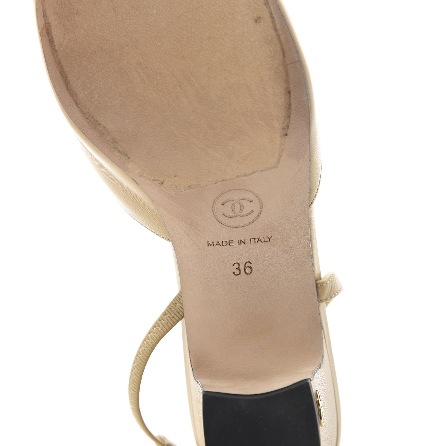Chanel Goatskin Grosgrain Cap Toe CC Slingback Pumps 36 Beige Black 6 of 9