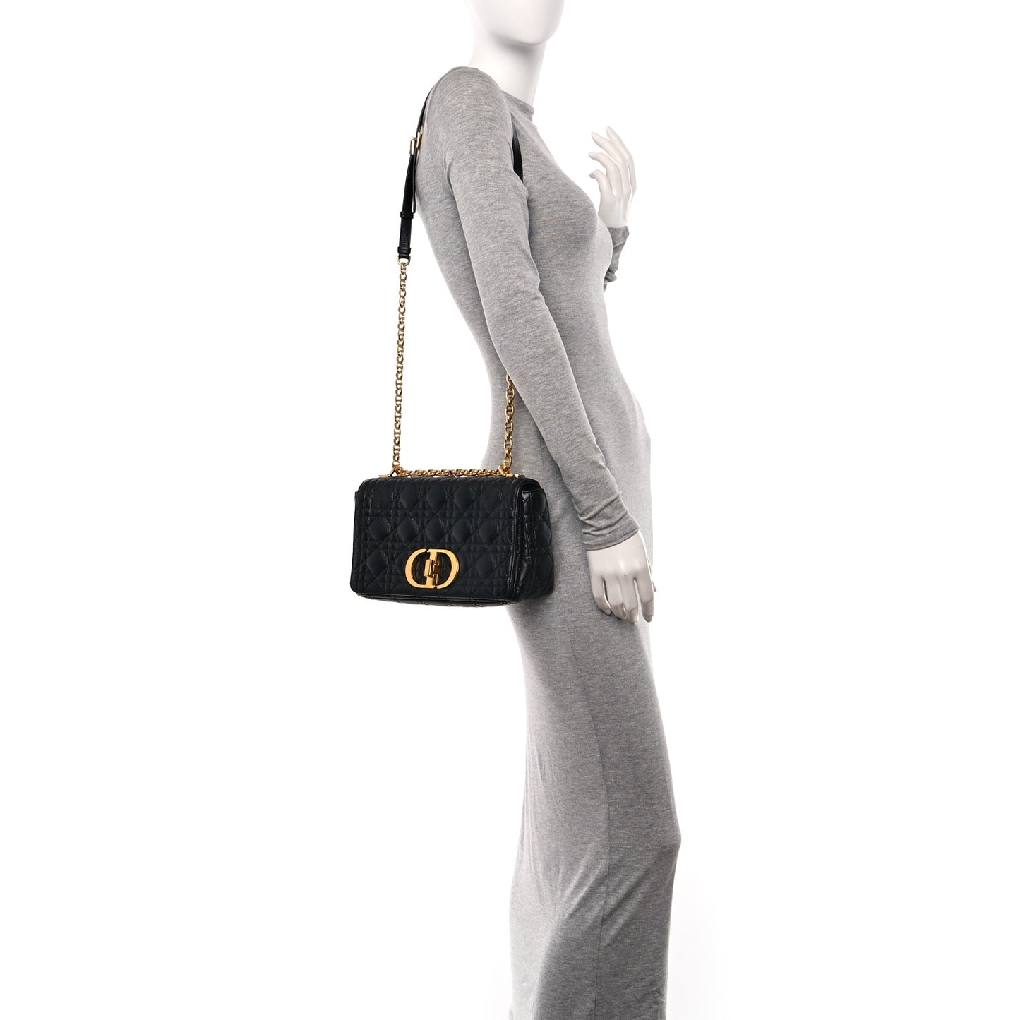 Calfskin Cannage Medium Caro Bag Black