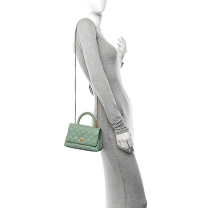 Chanel Caviar Quilted Extra Mini Coco Chain Handle Flap Light Green 3 of 12