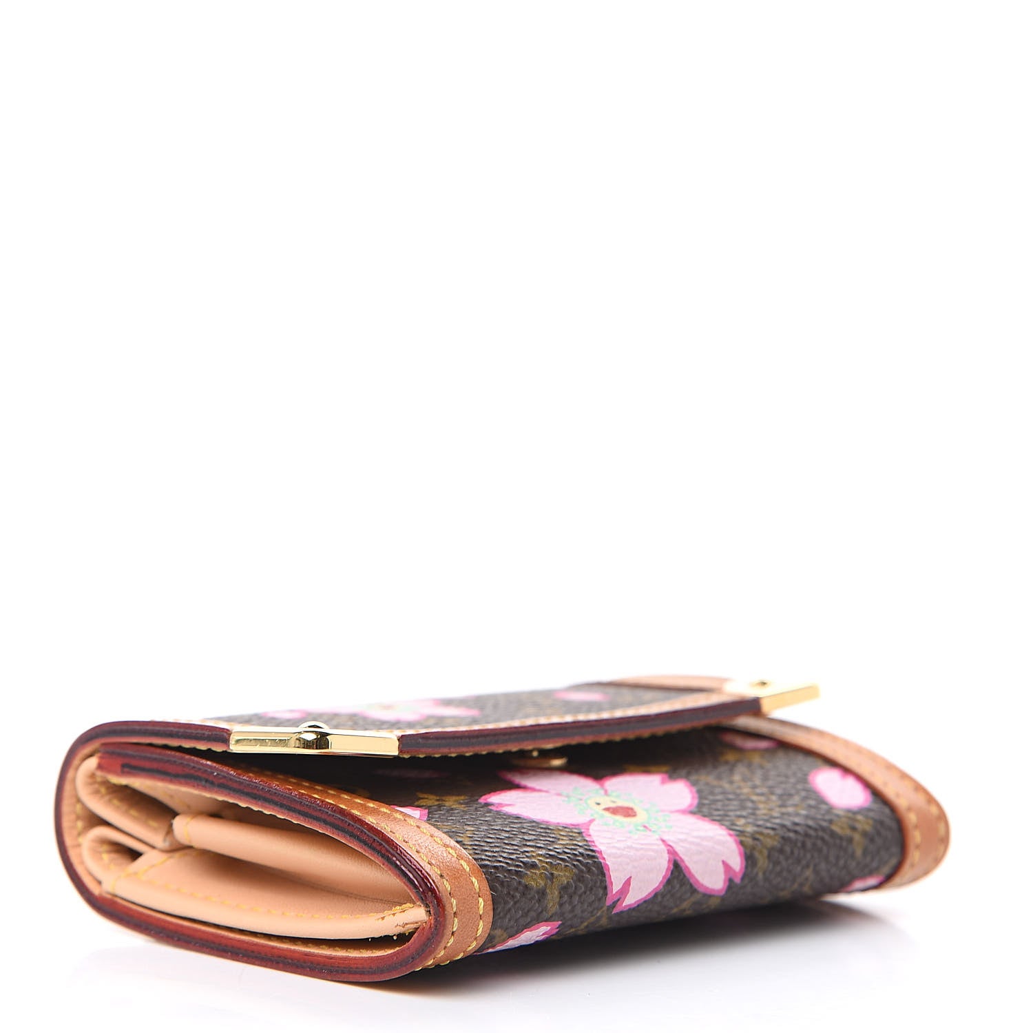Louis Vuitton Monogram Cherry Blossom Porte-Monnaie Plat Coin Purse Brown 4 of 8