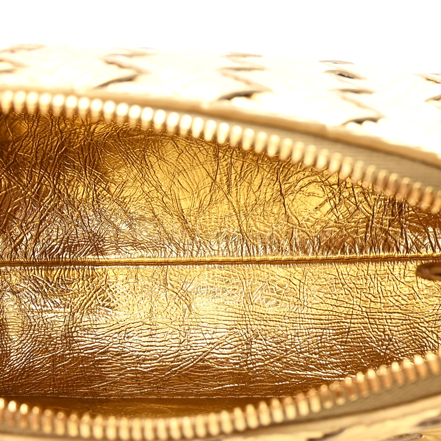 Bottega Veneta Laminated Calfskin Intrecciato Embossed Wood Effect Concert Pouch Gold 4 of 10