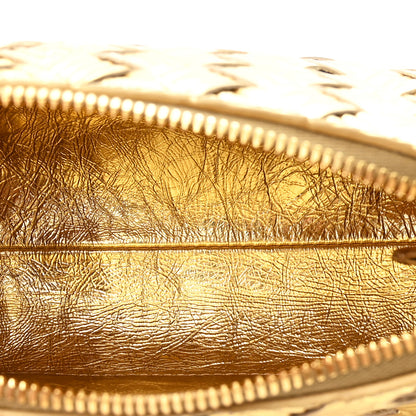 Bottega Veneta Laminated Calfskin Intrecciato Embossed Wood Effect Concert Pouch Gold 4 of 10