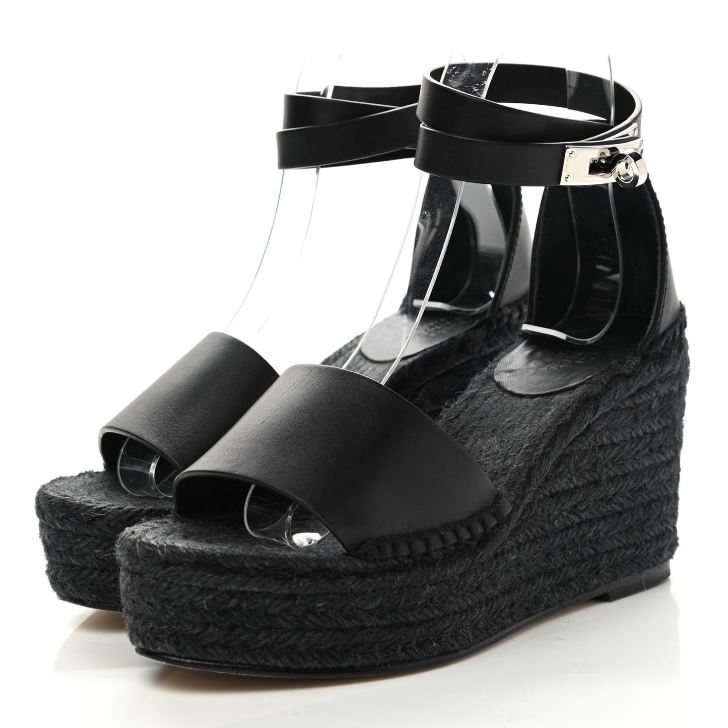 Calfskin Tivoli Espadrille Wedge Sandals 35 Black