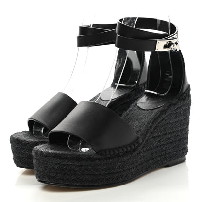 Hermes Calfskin Tivoli Espadrille Wedge Sandals 35 Black 3 of 9