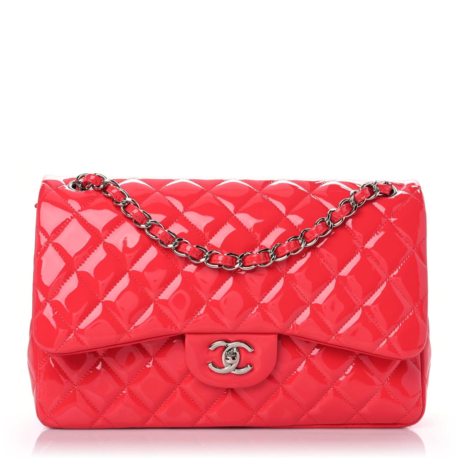 Chanel Patent Quilted Jumbo Double Flap Fuchsia 1 of 12