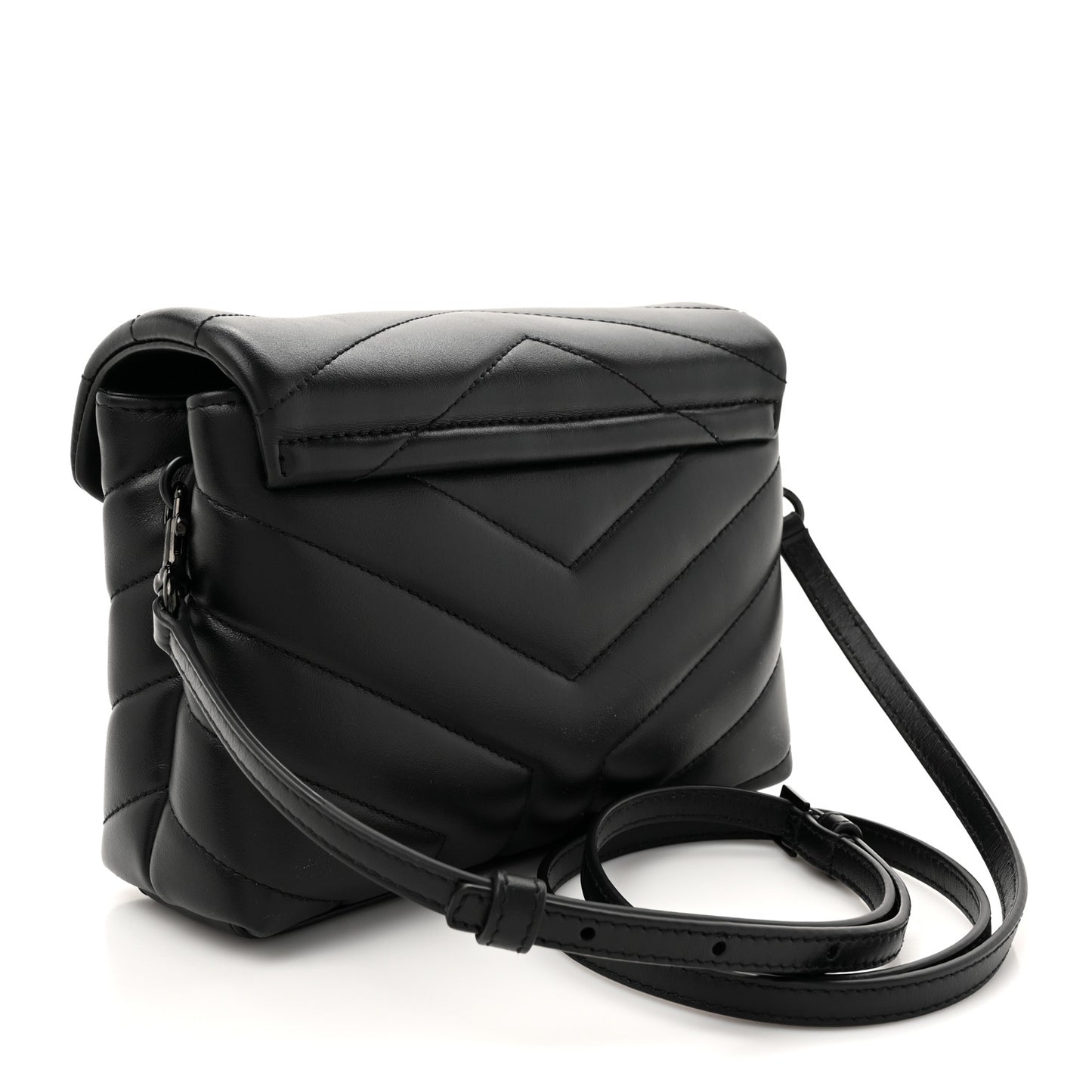 Calfskin Y Quilted Monogram Monochrome Toy Loulou Crossbody Bag Black