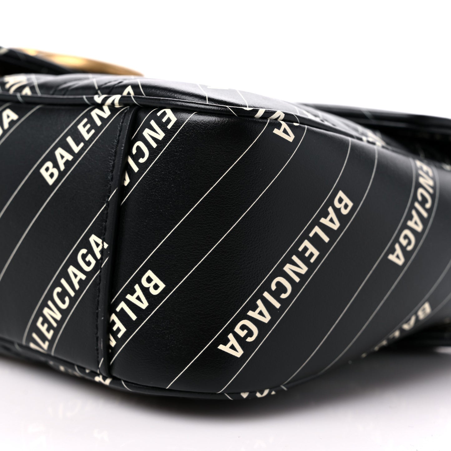 X BALENCIAGA Calfskin Matelasse Logo Print Small GG Marmont Shoulder Bag Black