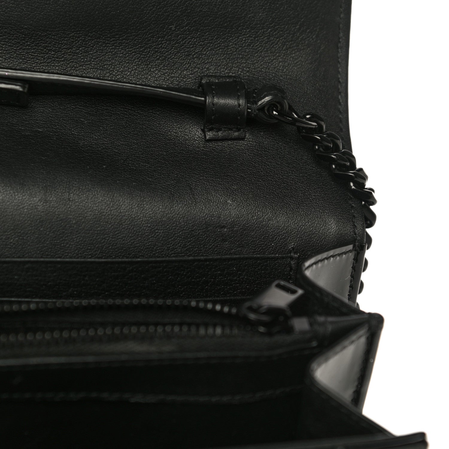 Saint Laurent Patent Matelasse Chevron Monogram Chain Wallet Black 11 of 18
