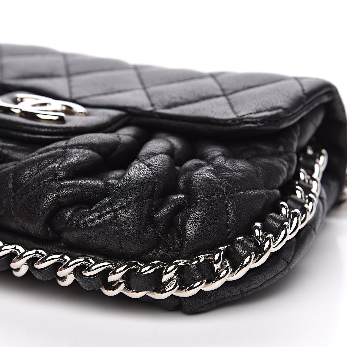 Washed Lambskin Quilted Mini Chain Around Flap Black