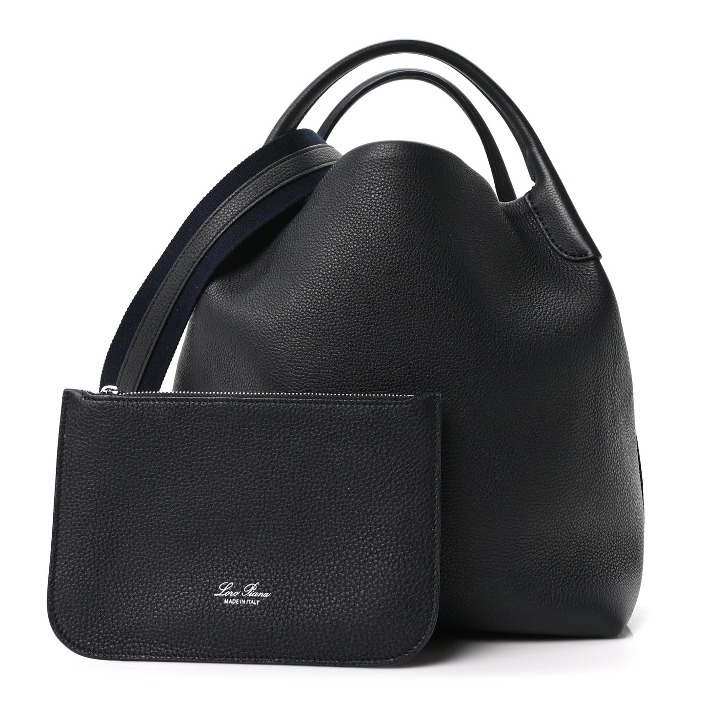 Grained Calfskin Large Bale Bag Navy Blue