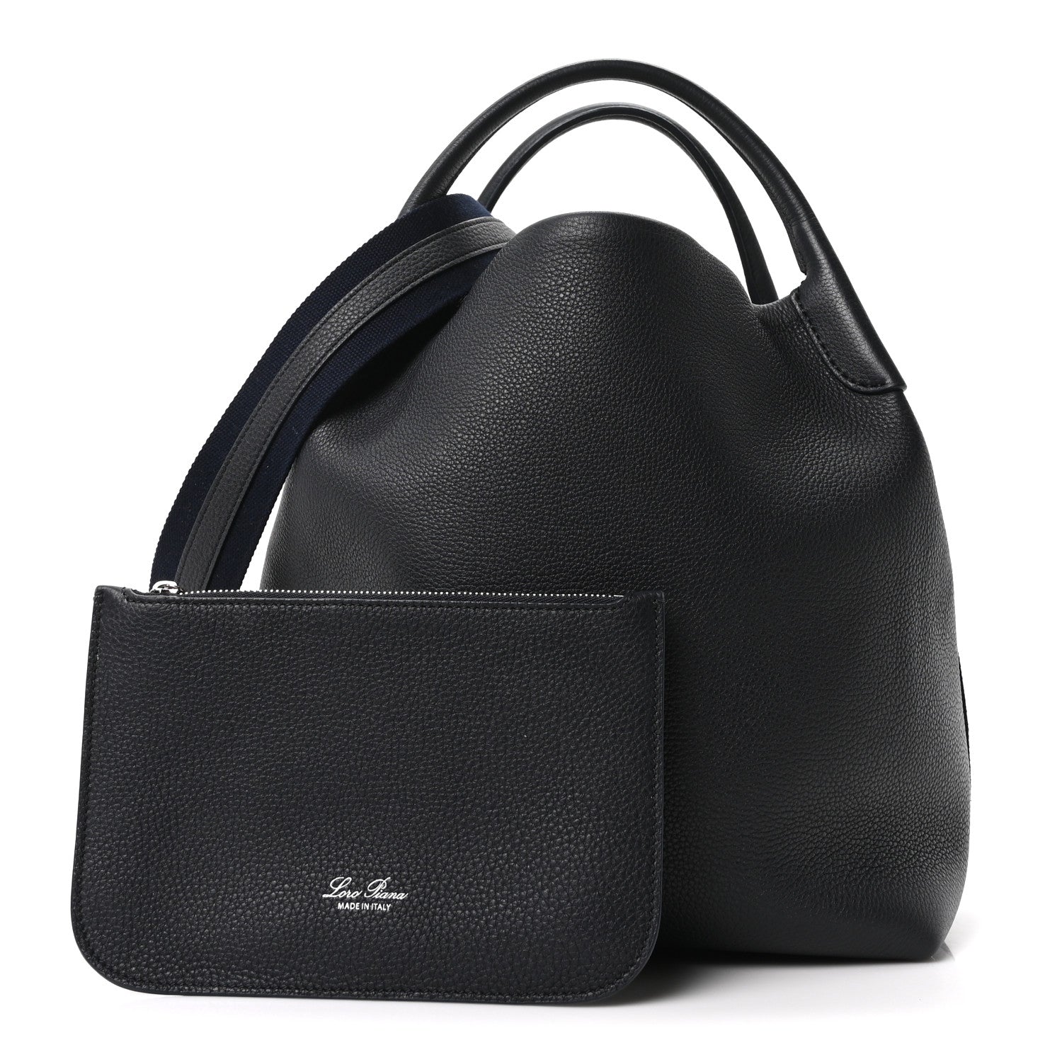 Loro Piana Grained Calfskin Large Bale Bag Navy Blue 3 of 10