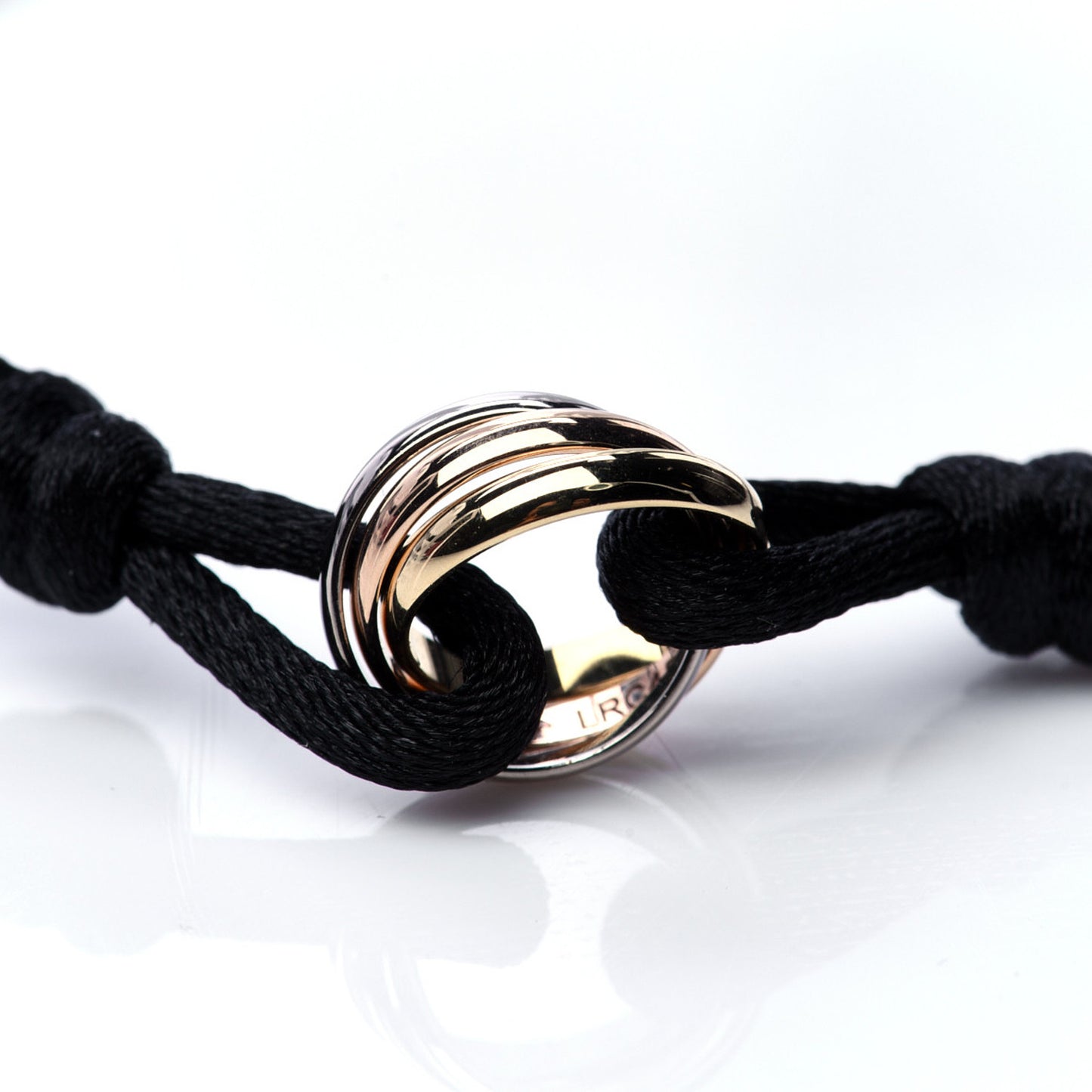18K Pink Yellow White Gold Trinity Adjustable Cord Bracelet Black