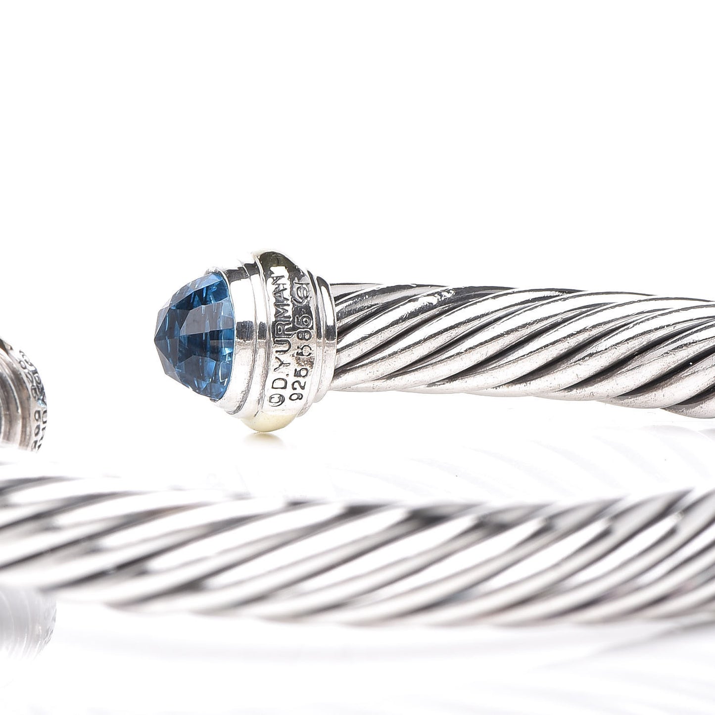 Sterling Silver 14K Yellow Gold Blue Topaz 7mm Cable Classics Bracelet