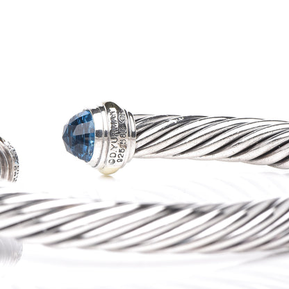 David Yurman Sterling Silver 14K Yellow Gold Blue Topaz 7mm Cable Classics Bracelet 5 of 5
