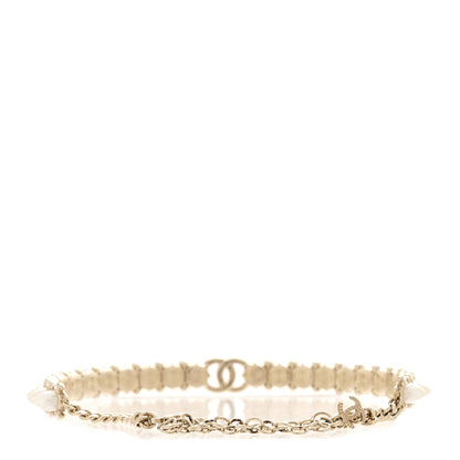 Chanel Strass Crystal Studded Pearl CC Choker Necklace Gold Pearly White 3 of 7