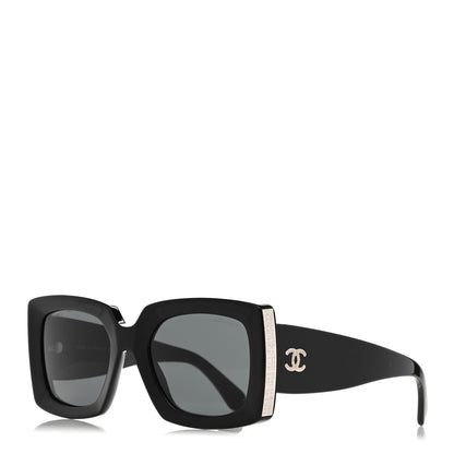 Chanel Acetate Rectangle Sunglasses 5435 Black Grey 1 of 9