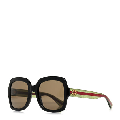 Gucci Acetate Square Frame Web Glitter Sunglasses GG0036S Black Green 1 of 4