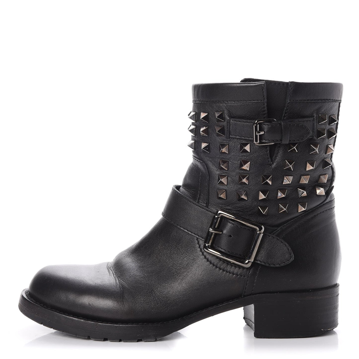 Calfskin Rockstud 30mm Biker Boots 38 Black