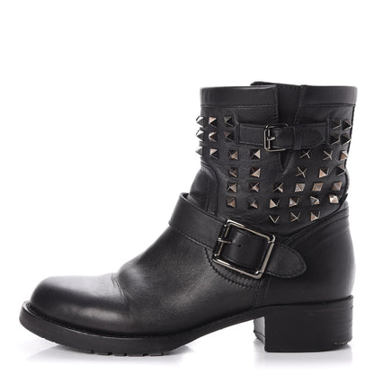 Valentino Garavani Calfskin Rockstud 30mm Biker Boots 38 Black 1 of 22