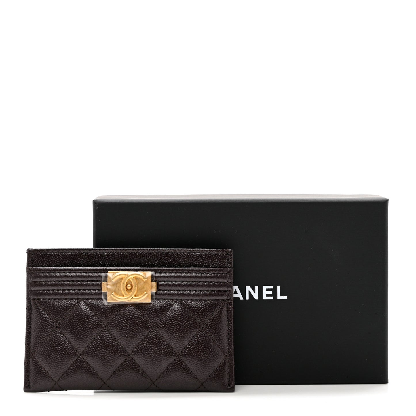 Caviar Quilted Boy Card Holder Dark Brown