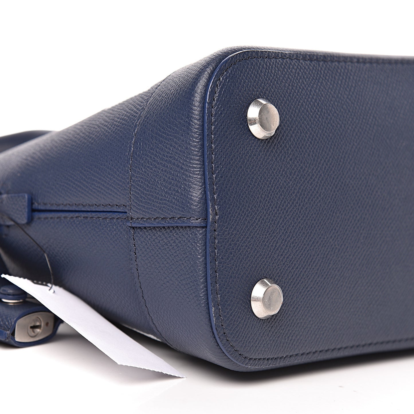 Signature Grained Calfskin Logo S Ville Top Handle Bag Bleu Canopee White