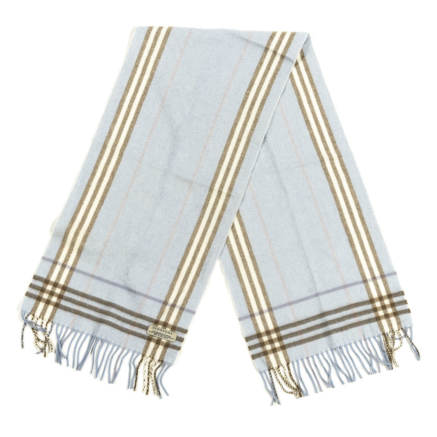 Cashmere Wool Check Fringe Scarf Light Blue
