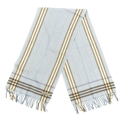 Burberry Cashmere Wool Check Fringe Scarf Light Blue 2 of 3