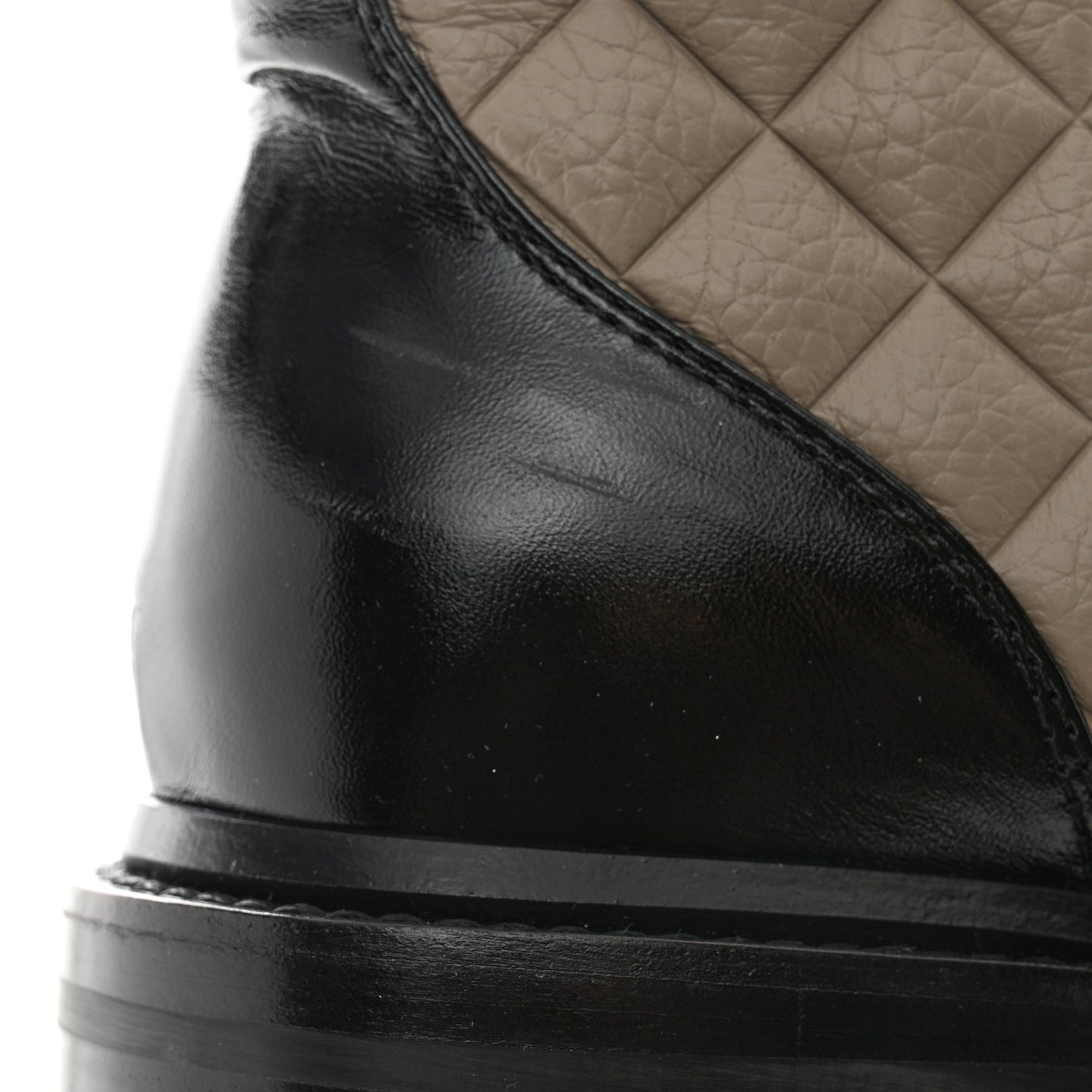 Calfskin Shiny Calfskin Quilted Lace Up Combat Boots 38.5 Dark Beige Black