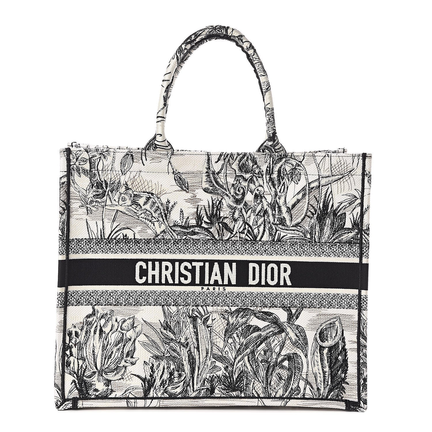 Christian Dior Canvas Embroidered Toile De Jouy Book Tote White Black 1 of 9