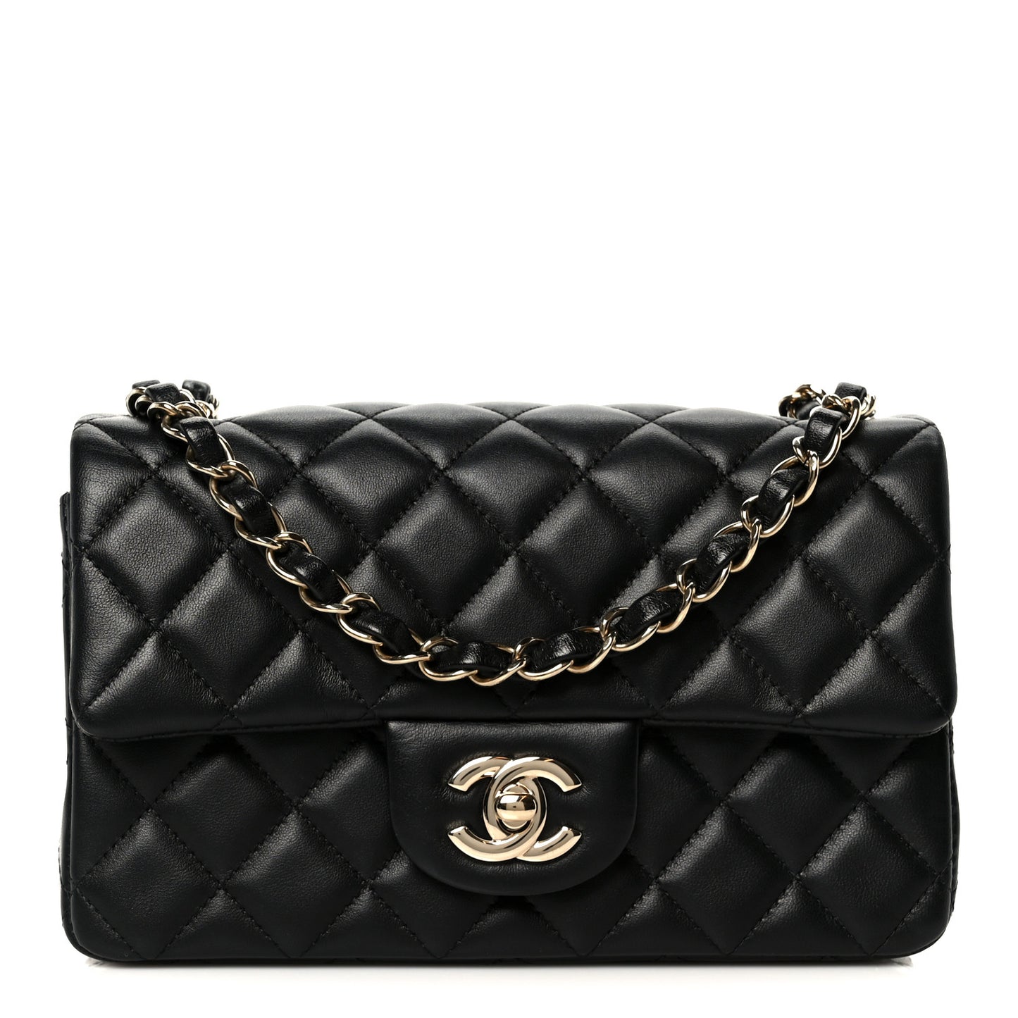 Lambskin Quilted Mini Rectangular Flap Black