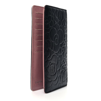 Chanel Lambskin Camellia Embossed Yen Wallet Black 3 of 10