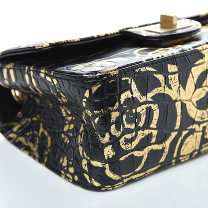 Chanel Calfskin Crocodile Embossed Graffiti 2.55 Mini Cocodile Reissue Flap Black Gold 8 of 10