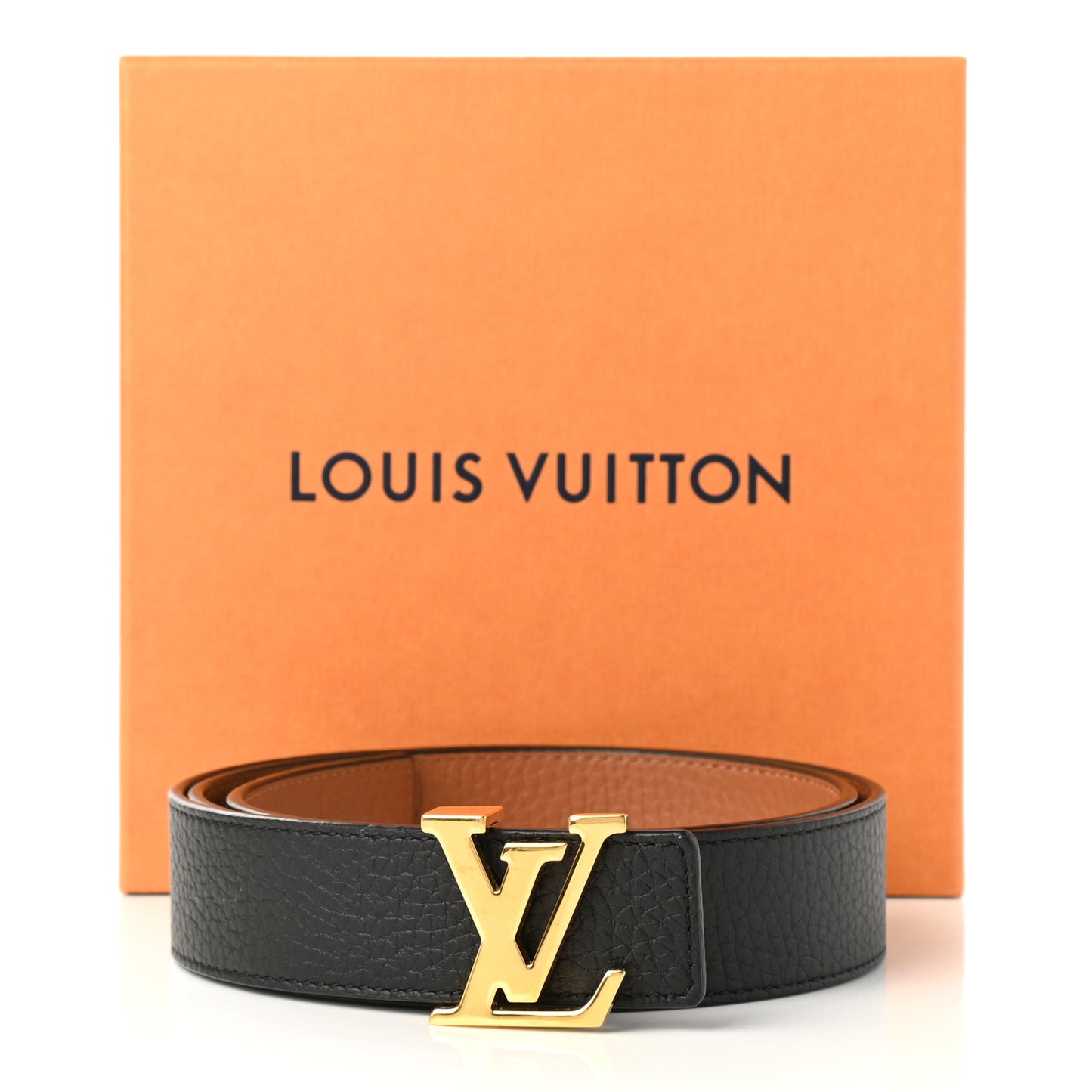 Taurillon Calfskin 30mm LV Initiales Reversible Belt 80 32 Black