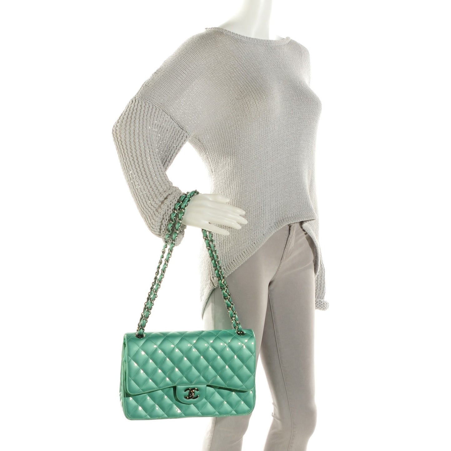 Patent Quilted Jumbo Double Flap Green