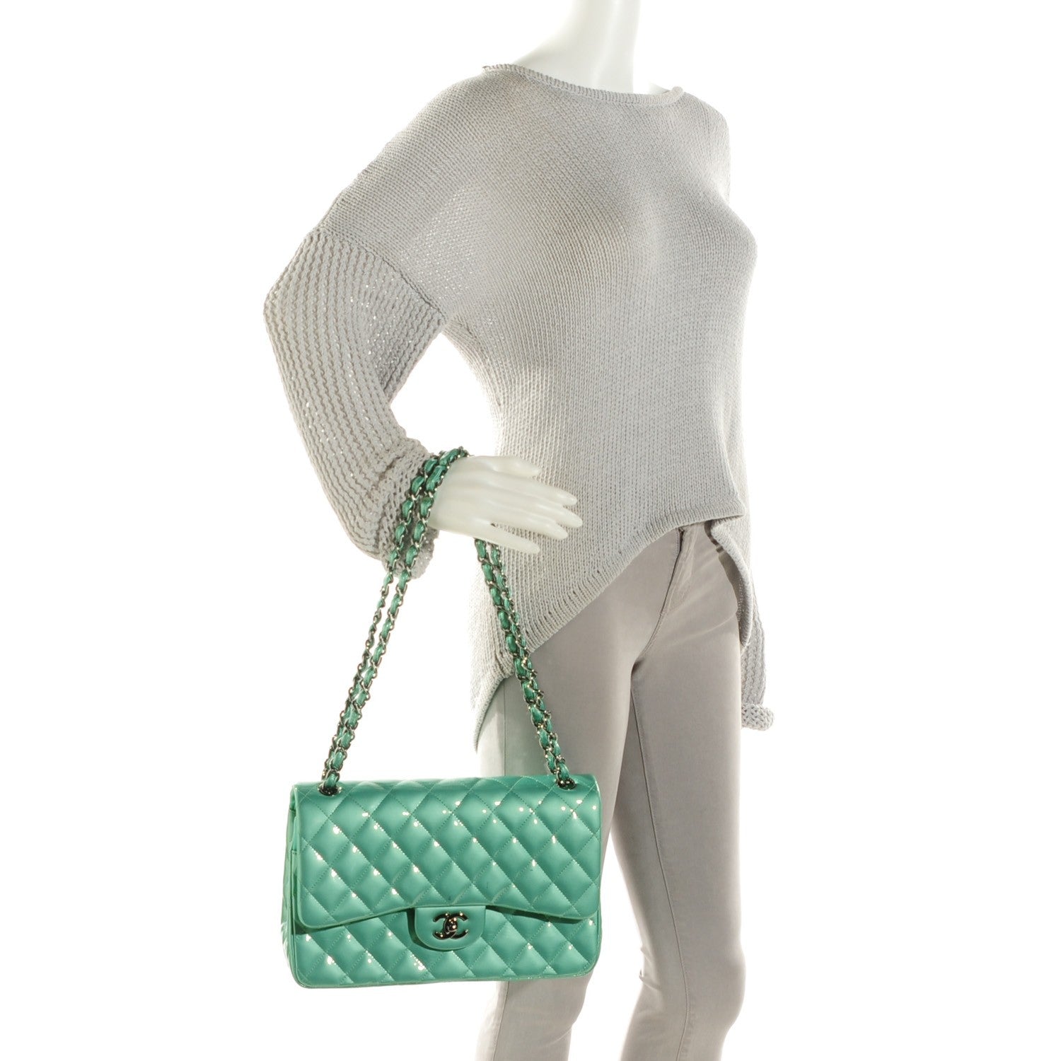 Chanel Patent Quilted Jumbo Double Flap Green 4 of 11