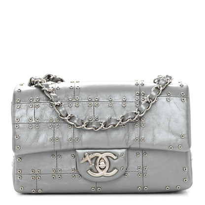 Chanel Glazed Calfskin Grommet Embellished Mini Airline Rectangular Flap Silver 1 of 10