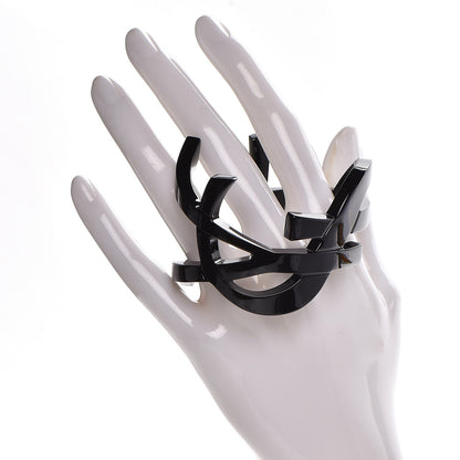 Saint Laurent Brass Monogram Medium Cuff Bracelet Black 2 of 5